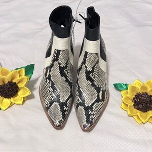 EVIE Black and Cream Snakeskin Ankle Boots